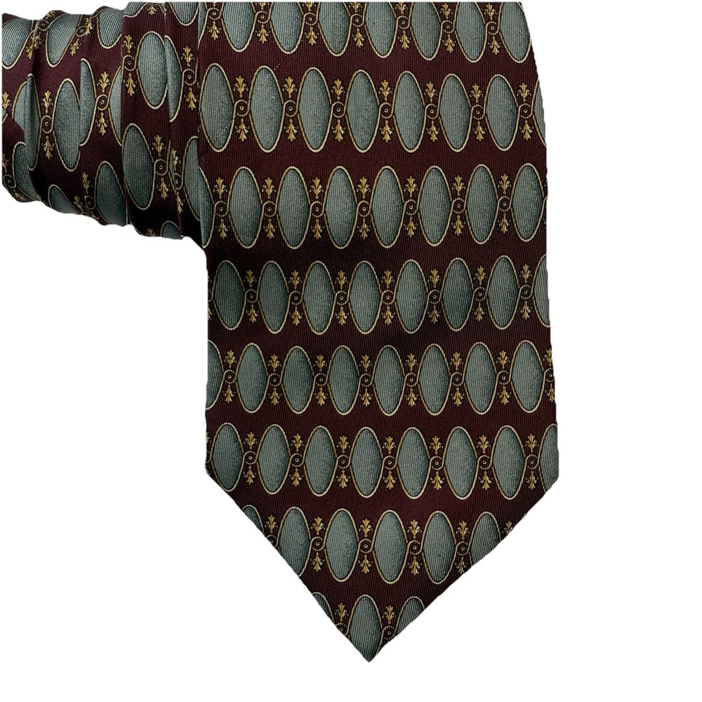 Vtg Christian Dior Cravate Tie Maroon Gray Gold Silk Wide 4" Vintage France FLAW